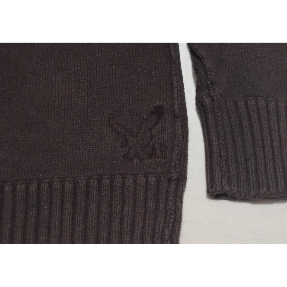 Vintage American Eagle Men's XXL Brown Rib-Knit Cotton 1/4 Zip Mock Sweater - Picture 3 of 9